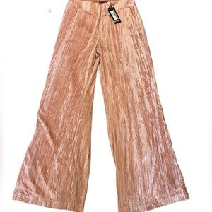 New With Tqgs Nasty Gal Peach Crushed Velvet High Waisted Wide Leg